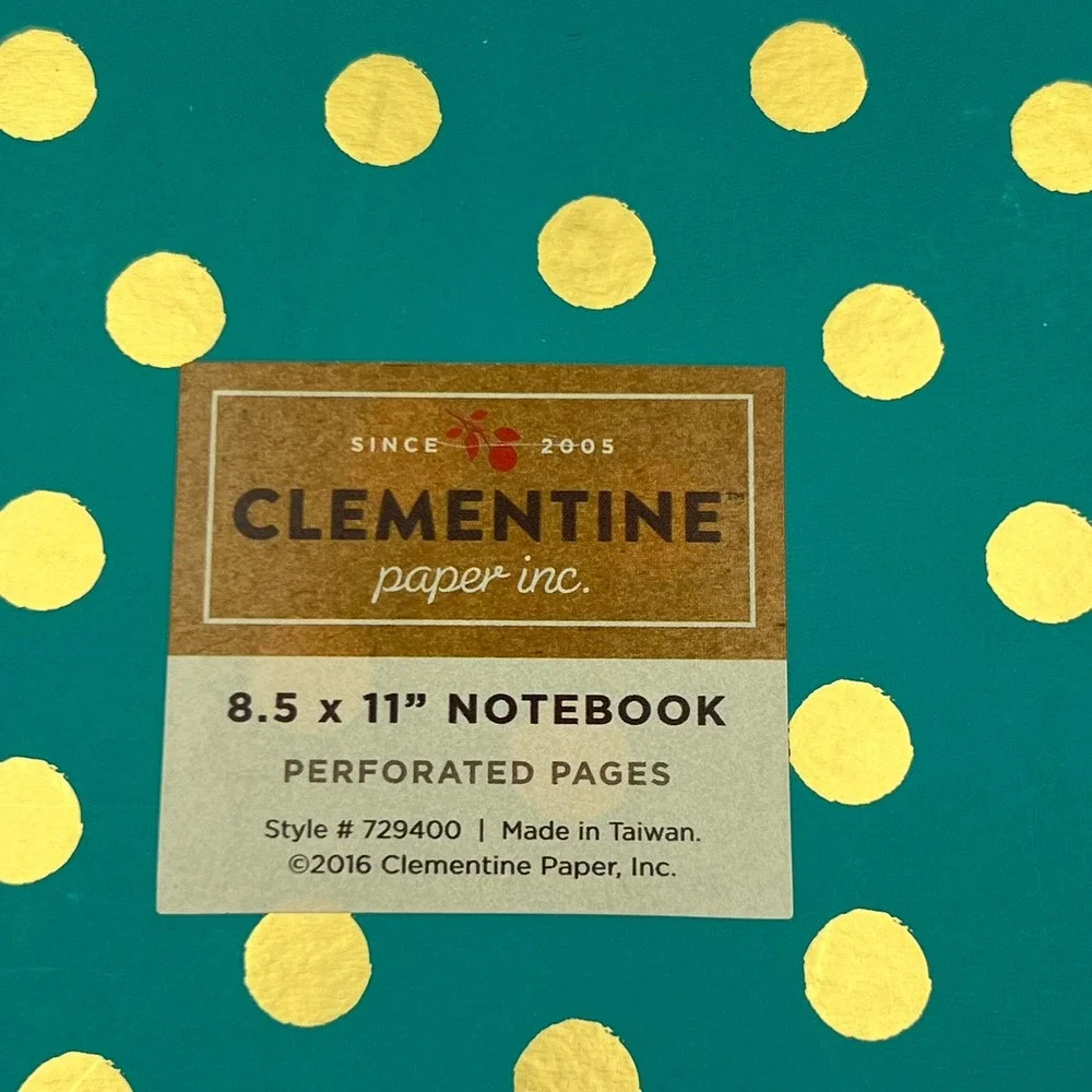 Clementine Paper Inc Notebook Unisex 8.5x11 Teal Gold New Polka Dot 729400